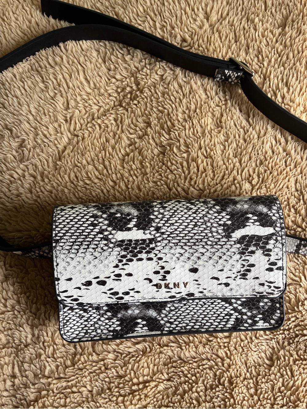 DKNY Black and White Snakeskin-Print Crossbody Bag